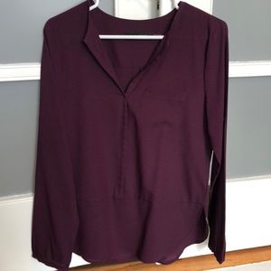Purple long sleeve draped blouse
